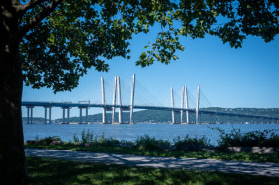 Mario Cuomo Bridge viewed from RiverWalk at Tarrytown waterfront.