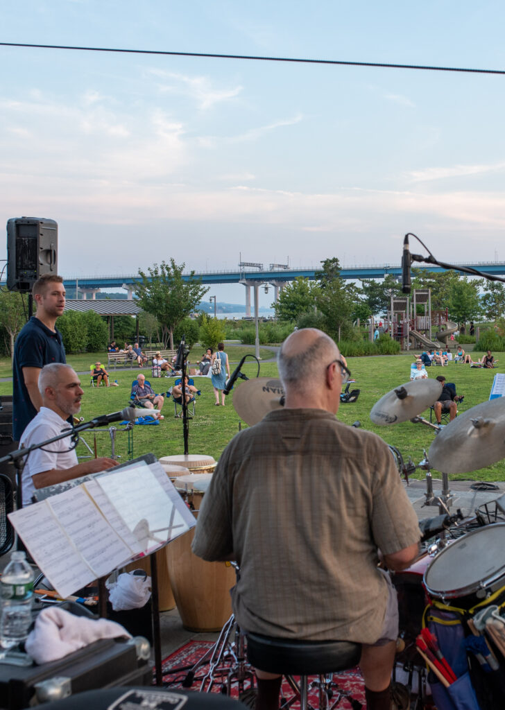 Jazz musicians playing at the bandstand in Pierson Park, Tarrytown, New York.