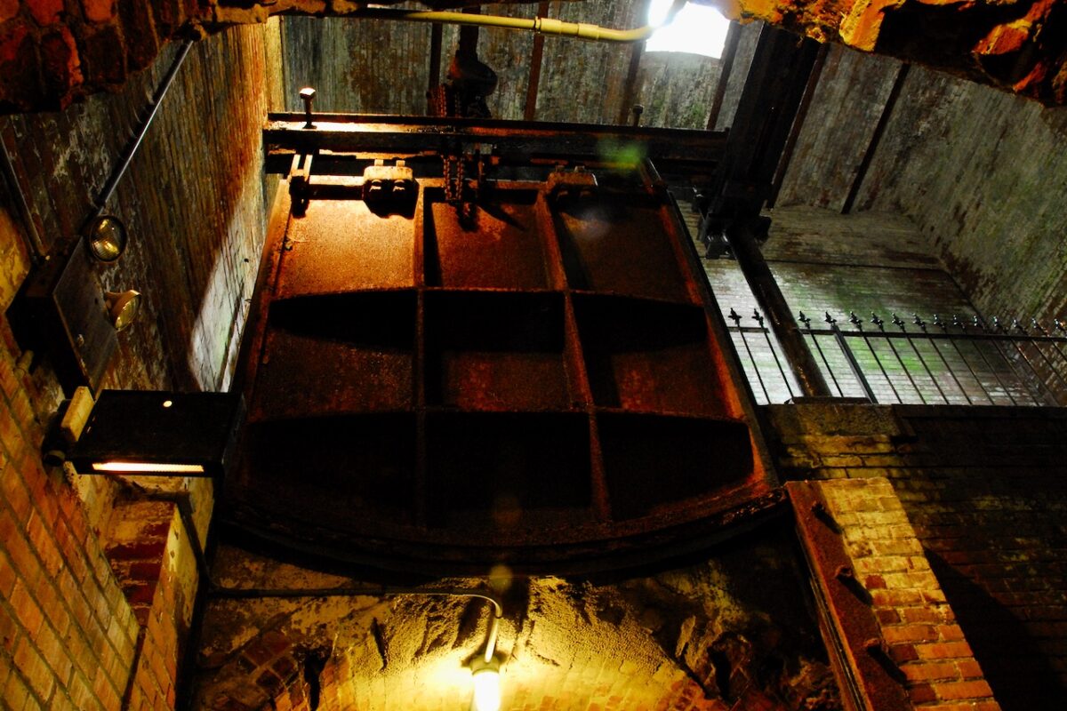 Interior of the Old Croton Aqueduct waste water weir at Ossining, New York.