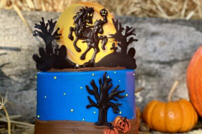 Headless horseman Halloween cake made by The Bakehouse in Tarrytown, New York.