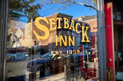 A view of the front window of Setback Inn in Tarrytown.