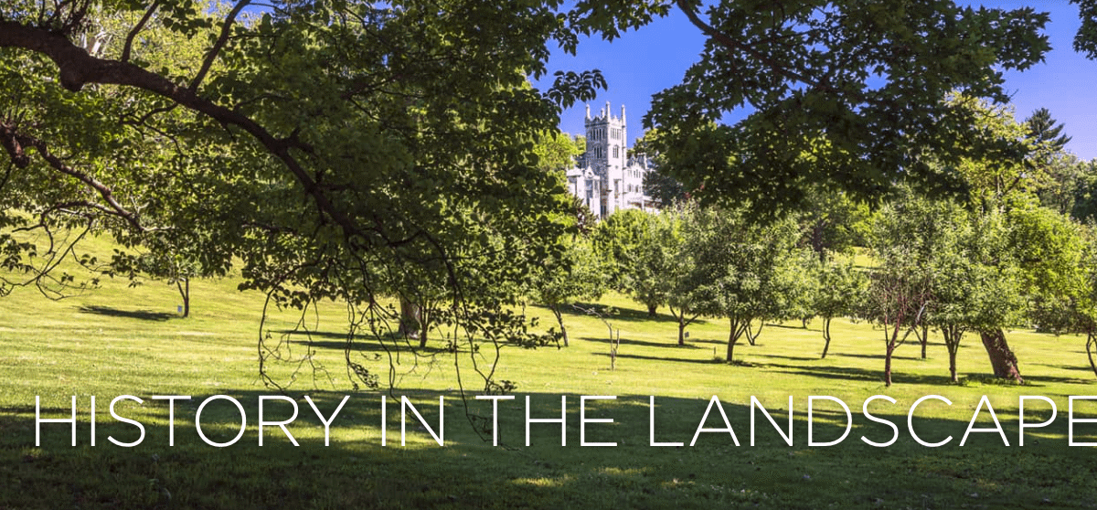 A promotional image for Lyndhurst Ramble Tour shows apple trees silhouetted against a sunny lawn.