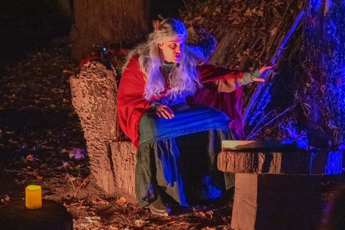 An actor portrays Hulda of Bohemia during a performance of Hulda’s Night at Rockefeller State Park.