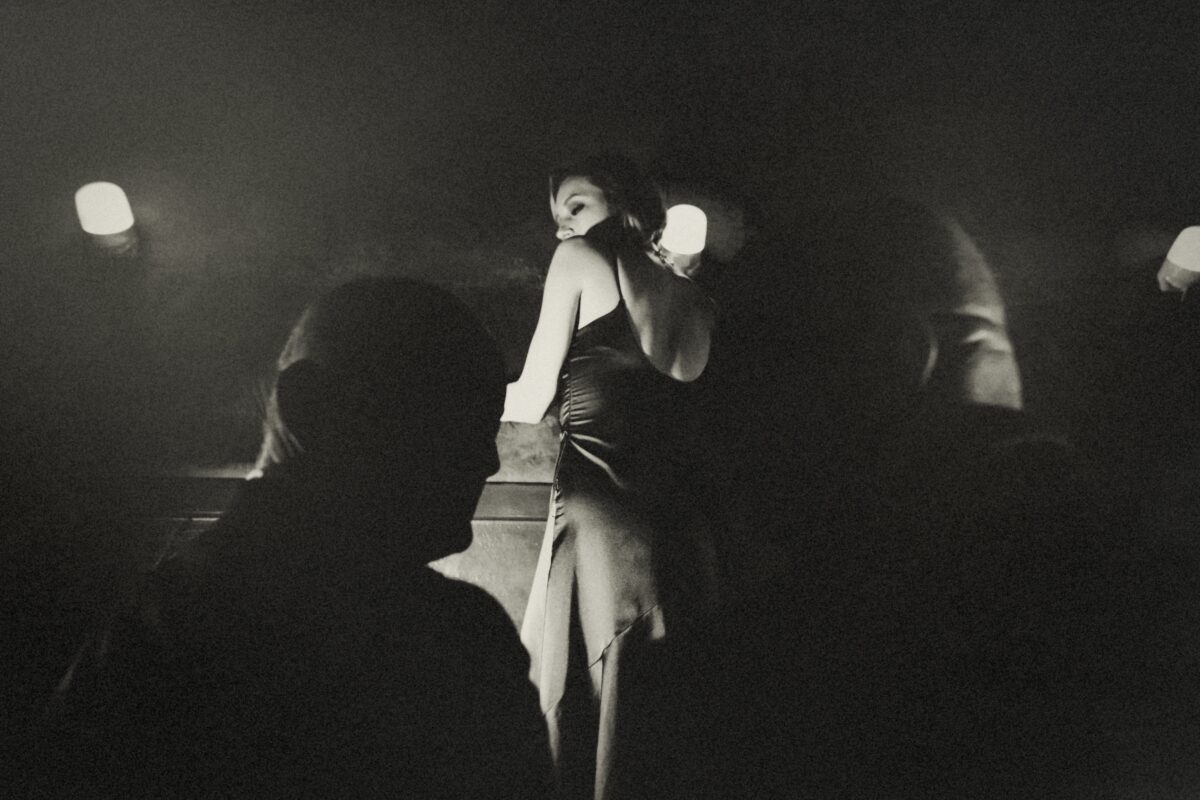 This is a black and white photo from the experimental play Peek-a-Boo (An Immersive Hudson Valley Haunt).