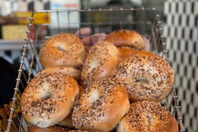 Everything bagels on display at Horseman Bagels in Sleepy Hollow, NY.
