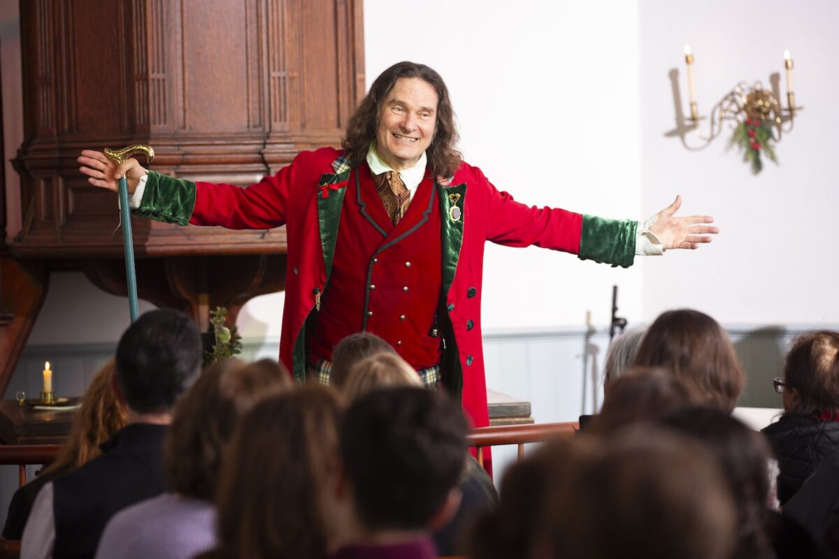This is a view of the Dickens’s Christmas Carol performed by Jonathan Kruk at The Old Dutch Church in Sleepy Hollow, N.Y. on December 17, 2023.