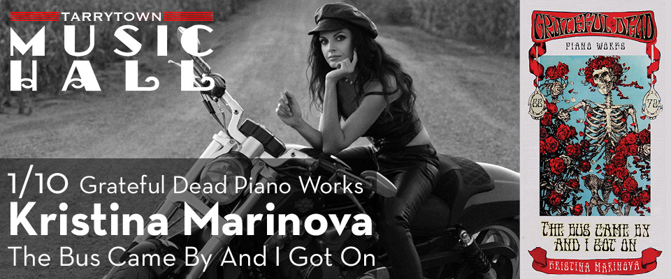 Promotional image of classical pianist Kristina Marinova for her Tarrytown Music Hall performance.