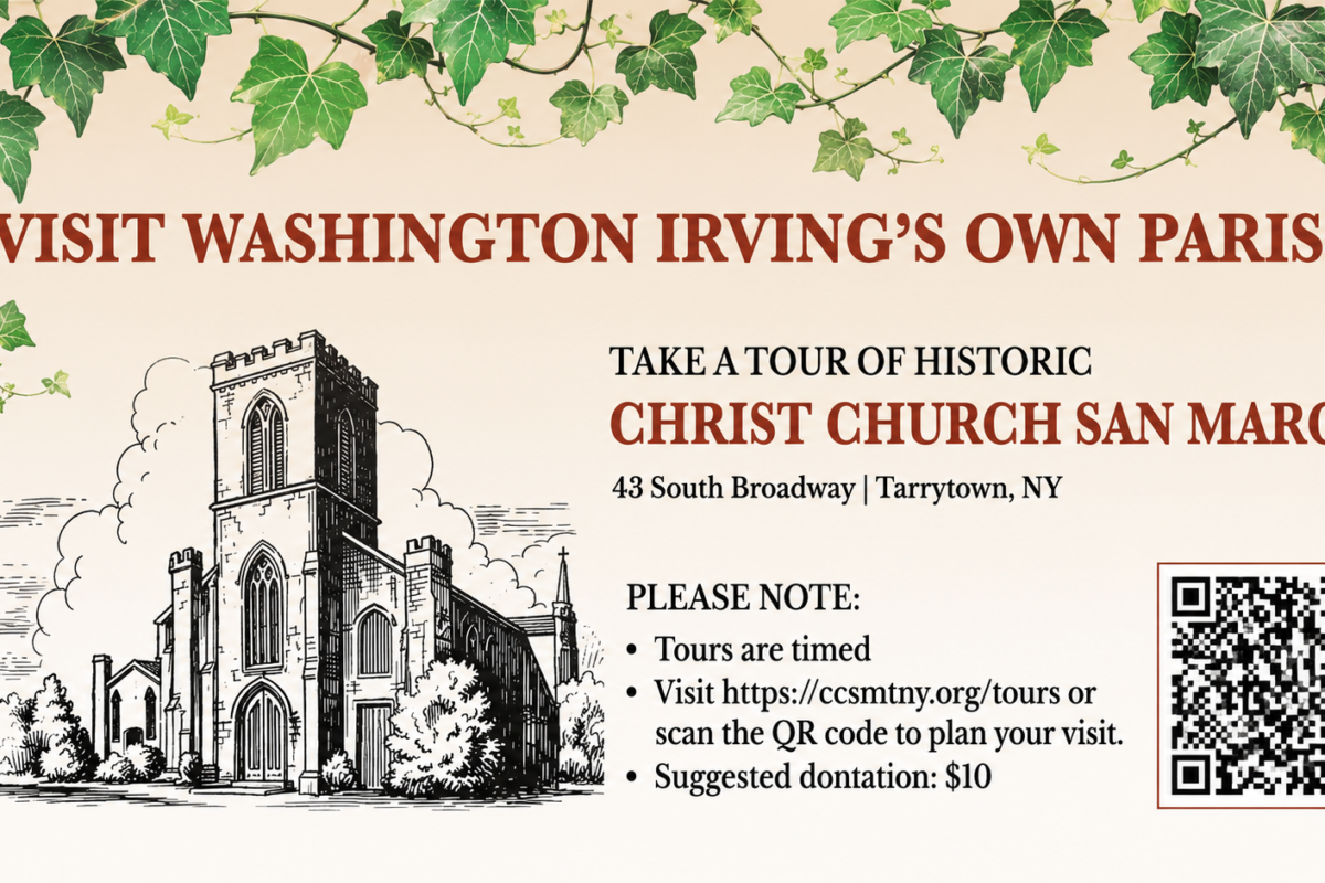 This is a banner ad for tours of Christ Church in Tarrytown, NY.